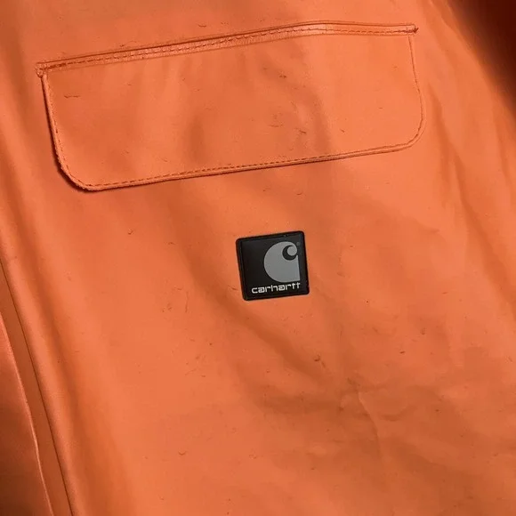 Carhartt Rain Coat Mens Large Orange Hooded PVC Waterproof Workwear C64ORG - Picture 5 of 10